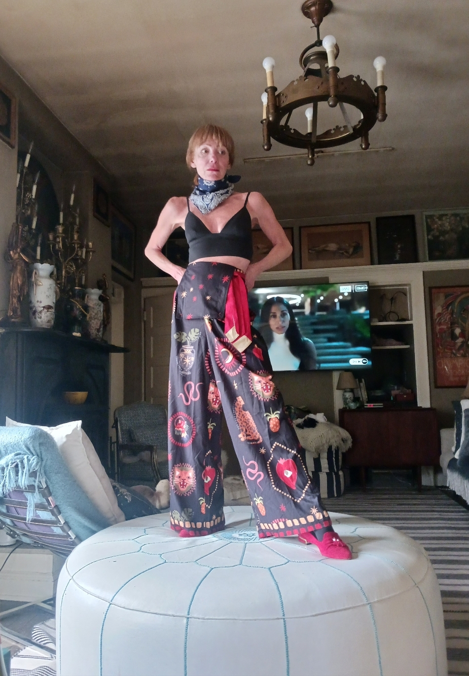 SHEIN Black Wide-Leg Printed Palazzo Pants  JUMPSUIT ROMPER OVERALLS S sz.4